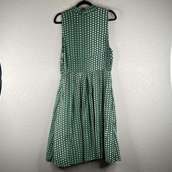 Anthropologie 11.1.Tylho Green & White Sleeveless Pleated Summer Dress Size L - Picture 4 of 7